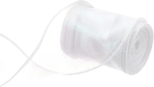 Miniatura 36 de MECCANIXITY - Cinta de organza con cable de 1 1/2" de ancho, brillante, transparente, con brillo irisado en tonos pastel, cinta de gasa para Beige