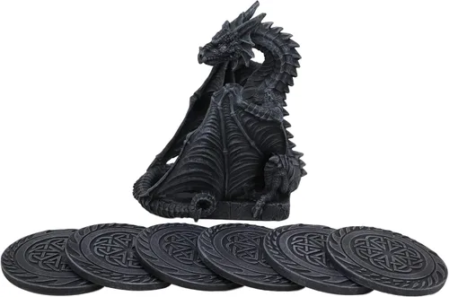 Miniatura 4 de Ebros Gift Juego de posavasos de dragón guardián con alas góticas con nudos celtas, con 6 posavasos redondos de 6.25 pulgadas de alto, Calabozos
