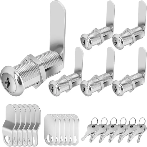 Cerraduras de gabinete Cylinnda con llaves, cerraduras de leva largas de 1-1/2" con llaves iguales, juego de cerradura de leva para gabinetes, 6