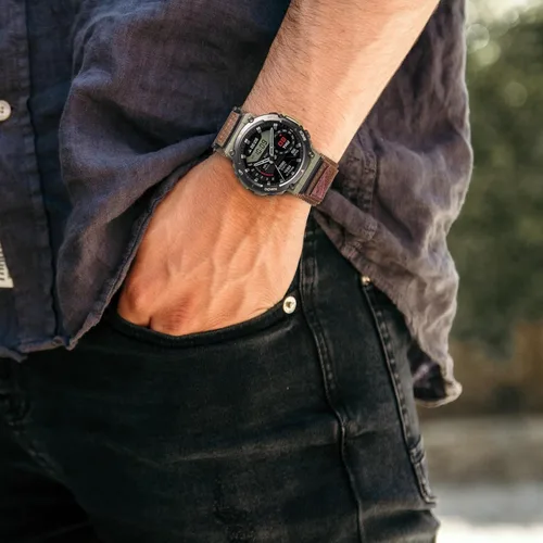 Miniatura 6 de Watch Bands Compatible with Amazfit T-Rex 2, Millitary Nylon Strap With Hook and Loop Design and Tools included Café
