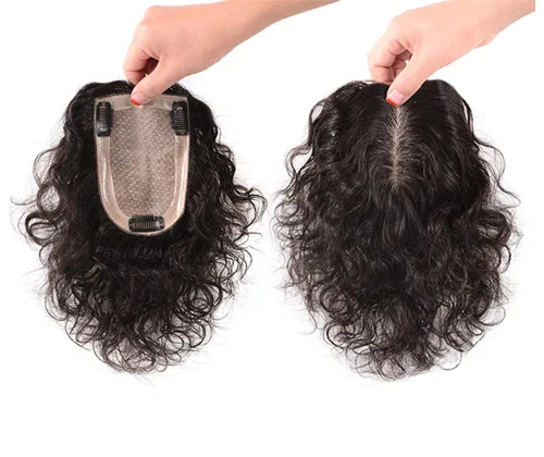 3.5 x 5.5 pulgadas, parte superior de seda rizada, corona, cierre de clip, peluca tipo tupé para cabello fino, 8 pulgadas, marrón oscuro