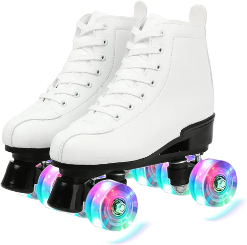 Miniatura 6 de XUDREZ - Patines clásicos de cuero de doble fila con diseño alto para mujeres y hombres