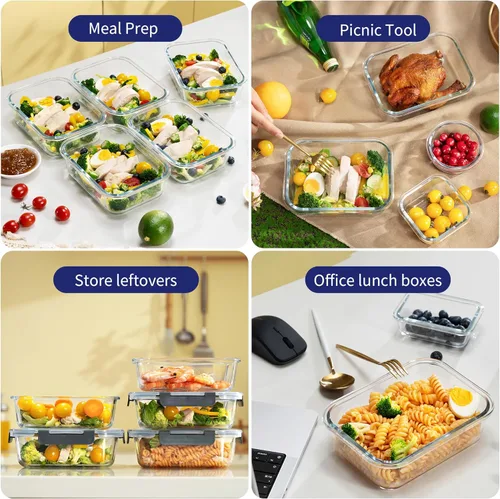 Miniatura 7 de MFY Paquete de 5 recipientes de almacenamiento de vidrio de 36 onzas con tapas, juego de 2 compartimentos para preparación de comidas, recipientes