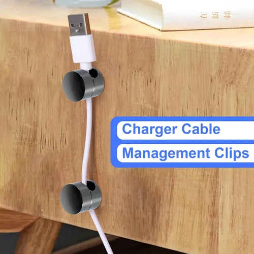 Miniatura 5 de SmallCat 6 juegos de soportes de cargador para cables, soportes de anclaje de cable ajustables negros, clips de cable de metal adhesivos
