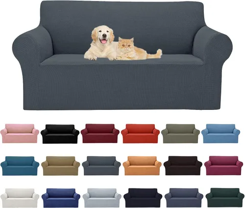 Miniatura 20 de Cupuamon Funda elástica para sofá de 1 plaza, funda protectora de muebles con parte inferior elástica de tela jacquard a cuadros pequeños para Beige