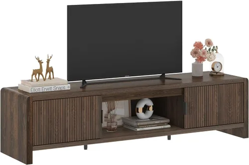 Miniatura 11 de FATORRI Soporte de TV para televisores de hasta 75/65/55 pulgadas, centro de entretenimiento de madera con almacenamiento, consola multimedia