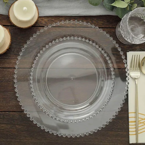 Miniatura 24 de Efavormart - Paquete de 10 platos de postre de plástico transparente rubor con borde de cuentas, platos redondos desechables para ensalada, 8