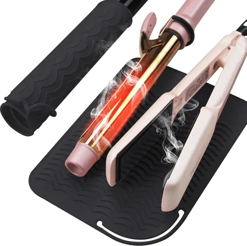 Heysam Alfombrilla térmica profesional para herramientas para el cabello, plancha plana y rizadora, bolsa de almacenamiento de viaje para encimera,
