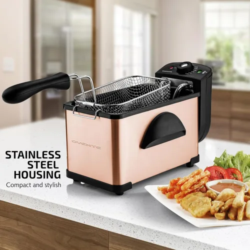 Miniatura 4 de OVENTE Freidora eléctrica de 2 litros de capacidad, tapa con ventana de visión, temperatura ajustable, cesta extraíble y mango de tacto frío