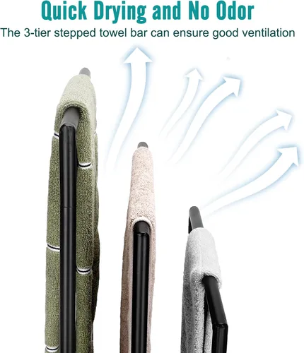 Miniatura 4 de Toallero de pie independiente, toallero de acero inoxidable de 3 niveles para baño, toallero independiente para toallas de baño, toallas de baño