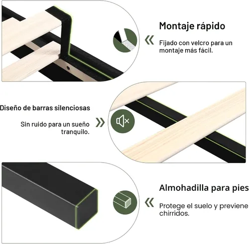 Miniatura 7 de Feonase Base de cama individual con plataforma doble, marco de cama individual tapizado en terciopelo, listones de madera maciza y soporte para pies