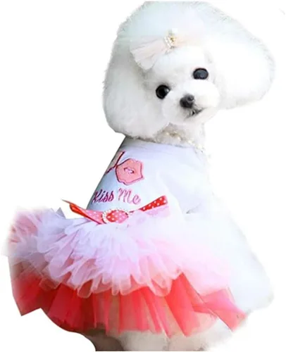 Miniatura 10 de Ropa para Mascotas Linda Collarín con Moño Vestido de Tutu para Perros Hembra Ropa para Perras Yorkie Arnés Rosa