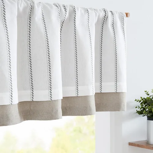 Miniatura 12 de jinchan Cenefa de Lino a Rayas para Ventanas de 16 Pulgadas Cortinas Opacas para Ventana Pequeña Estilo Granja Cenefa de Doble Capa para Sala