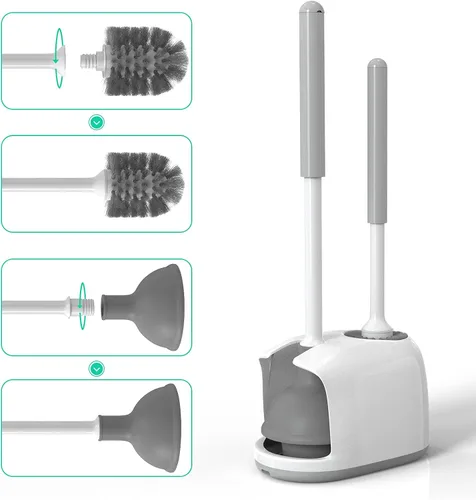 Miniatura 7 de Émbolo y cepillo de inodoro, juego de cepillo y émbolo 2 en 1 para baño resistente, émbolo de inodoro con soporte oculto para limpieza profunda