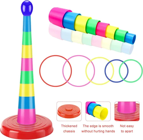 Miniatura 2 de Zubebe 18 Inch Plastic Ring Toss Game for Kids Colorful Tossing and Active Play Set Travel Ring Toss Quoits Toy Portable Carnival Games Indoor