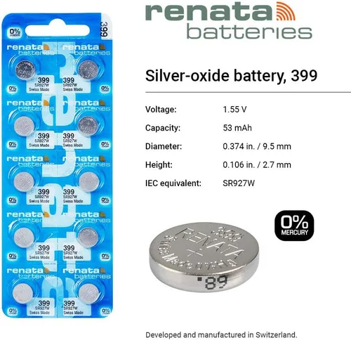 Miniatura 2 de Renata 399 SR927W Baterías – 1.55 V Óxido de Plata 399 Batería de reloj (2 unidades)