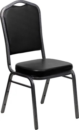 Miniatura 31 de Flash Furniture HERCULES Series - Silla apilable para banquetes con respaldo de corona en tela negra con estampado, marco de vena plateada Tela