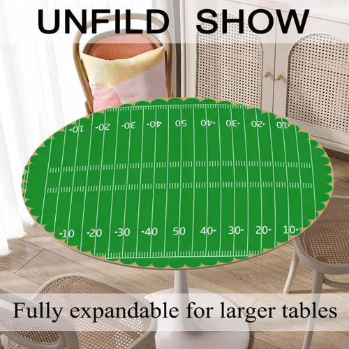 Miniatura 6 de Yibeas Mantel redondo de campo de fútbol americano, mantel de césped verde para mesa de campo de fútbol para comedor y cocina, manteles redondos