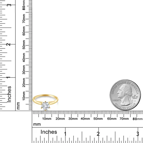 Miniatura 78 de Anillo de compromiso solitario con piedra preciosa redonda de oro amarillo de 14 quilates de 0.236 in para mujer Ajuste clásico de 6 puntas