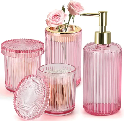 Miniatura 9 de RYTOXILO Juego de accesorios de baño negro mate y dorado, 4 paquetes de juegos de accesorios de baño de vidrio completos, juego de dispensador