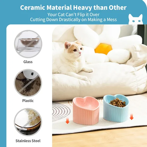 Miniatura 6 de Cuencos elevados inclinados para gatos, cuencos elevados de cerámica para gatos, con forma de corazón de amor, platos inclinados para alimentación