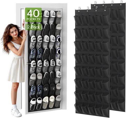 Miniatura 13 de Organizador de zapatos colgante sobre la puerta con 40 bolsillos grandes de malla transpirable, soporte de zapatos que ahorra espacio, estante