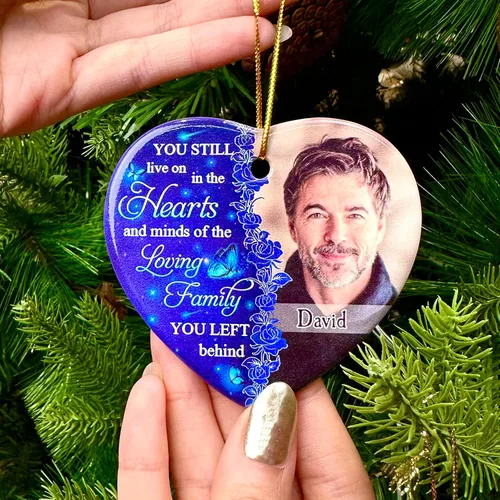 Miniatura 3 de WRAPPINESS Adornos de cerámica personalizados con foto personalizada, adorno de Navidad conmemorativo, regalos de condolencias por la pérdida de un