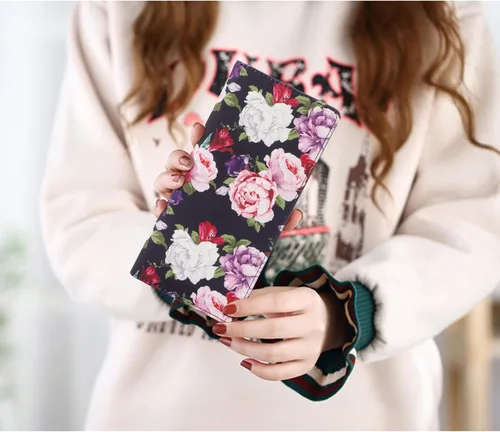 Miniatura 74 de HUA ANGEL Billetera para mujer, ultra delgada y delgada, con bloqueo RFID, tarjetero de crédito, doble embrague, carteras largas, regalo para A-ámbar