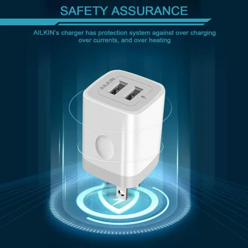 Miniatura 4 de Cargador de pared USB, adaptador de cargador plegable, AILKIN 2 unidades de 2.4 amperios de doble puerto de cargador rápido, cubo de enchufe de CA