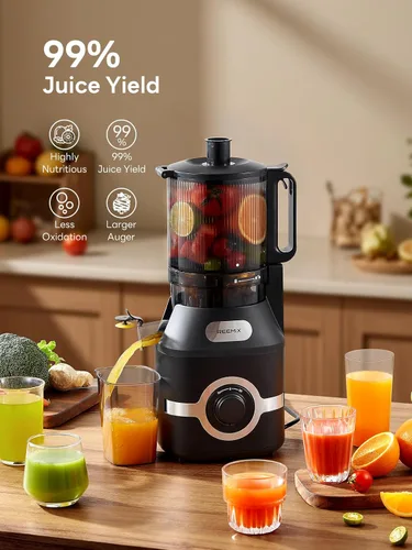 Miniatura 5 de Reemix Máquina exprimidora con canal de alimentación grande, exprimidor de masticación lenta con doble cerradura de seguridad, fácil de limpiar