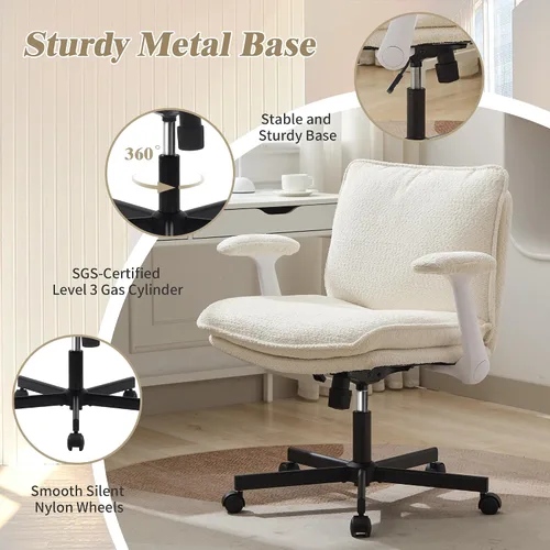 Miniatura 7 de Kassipo Silla de Oficina con Patas Entrecruzadas con Ruedas y Brazos Abatibles, Silla de Escritorio Tapizada con Patas Entrecruzadas, Sillas