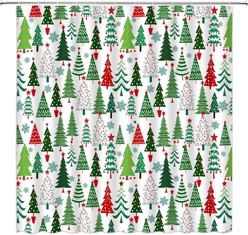 Miniatura 29 de GCTNBJL Cortina de ducha navideña para RV, diseño de árbol de pino, copo de nieve, estrella, bosque, vacaciones de invierno, naturaleza rústica