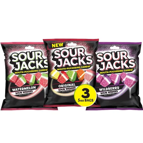 Miniatura 7 de Sour Jacks Paquete variado de golosinas de gomitas de caramelo, original y sandía, sin gluten, bolsas individuales de una sola porción, 5 onzas