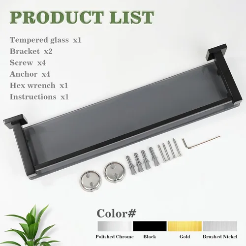 Miniatura 7 de Alise Estantes de baño, estante de vidrio negro mate para baño, estantes flotantes modernos, 20 pulgadas