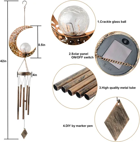 Miniatura 4 de Colorful Solar Moon Wind Chimes for Outside Unique Birthday Mom Gifts for Women Mom Grandma Crackle Glass Ball LED Wind Chimes Solar Lights Outdoor