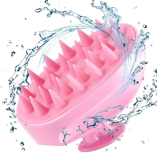 Cepillo masajeador de cuero cabelludo, cepillo de champú para el cuero cabelludo, cepillo de ducha para el cabello, masajeador de cabeza para Rosa