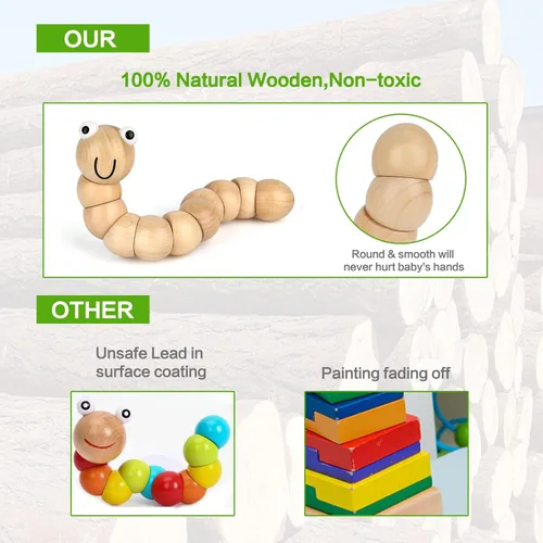Miniatura 5 de Instrumentos musicales para niños, juegos de juguetes de percusión musical de madera 100% natural, 23 piezas de juguetes de pandereta y xilófono