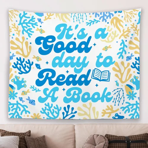 Miniatura 14 de MNASAIOO Tapiz de pared para colgar en el aula con texto en inglés "It's A Good Day to Read A Book", tapiz de pared para niños, amantes