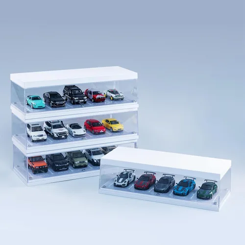 Miniatura 9 de Vitrina de 1/64, vitrina Hotwheels con pantalla de 1/64, aparcamiento con pantalla de 1/64 diorama con luces LED, vitrina modelo para 5 espacios