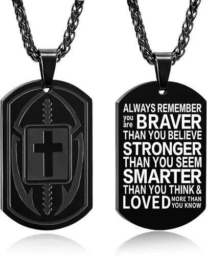 Miniatura 19 de Collar de cruz de versículo bíblico de fútbol para hombres, regalo religioso de acero inoxidable, joyería deportiva de fútbol, regalos de Pascua