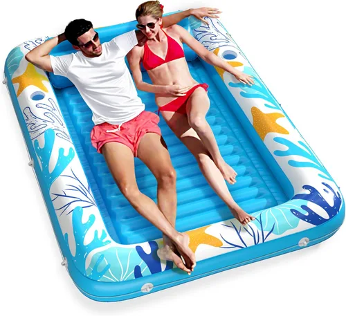 Miniatura 20 de Jasonwell Flotador de piscina inflable 4 en 1 para bronceado - Flotador de balsa para tomar el sol, juguetes, colchoneta para cama de bronceado Base