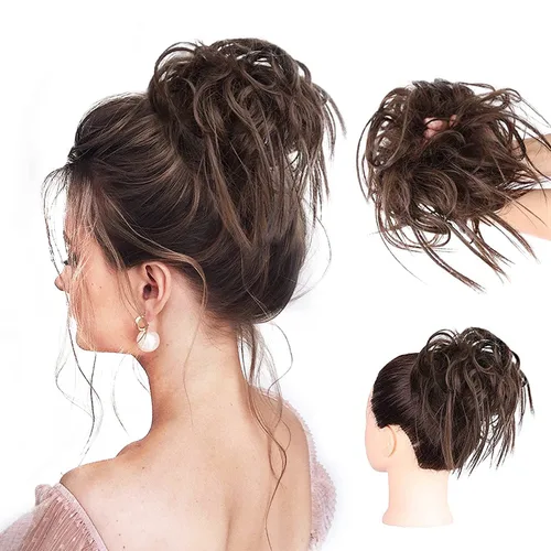 Miniatura 38 de HMD - Extensiones de cabello tipo chongo alborotado con rodelo despeinado, banda elástica de goma, extensiones de cabello sintético para mujer