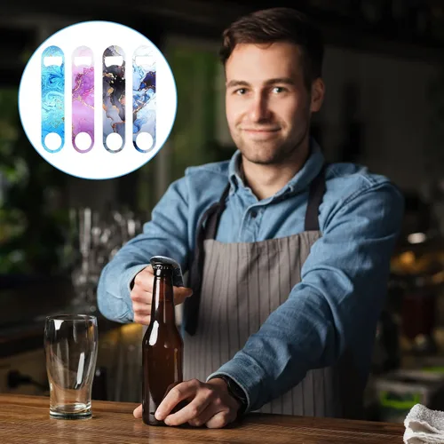 Miniatura 4 de 4 piezas de abridor de botellas plano de acero inoxidable resistente, herramientas para cocina, bar, restaurante, 7 pulgadas (estampado de mármol)