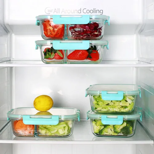 Miniatura 6 de DAS TRUST Paquete de 3 recipientes de almacenamiento de alimentos, 2 compartimentos, recipientes de vidrio para preparación de comidas con tapas