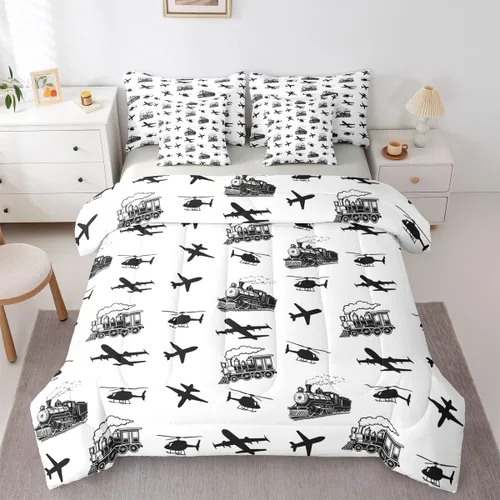 Miniatura 42 de Feelyou Juego de edredón de tren vintage de 7 piezas, diseño retro de motor de vapor para niños y niñas, juego de ropa de cama retro de tren