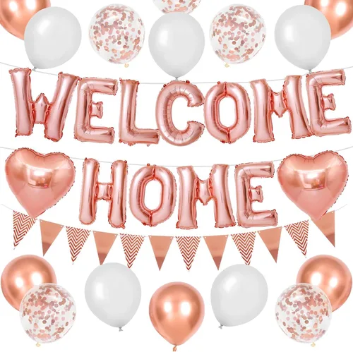 Miniatura 13 de Decoraciones Welcome Home Negro Azul Plateado, Pancarta de Globos de Papel de Aluminio Negro Welcome Home con Globos de Corazón Azul Marino Banderín