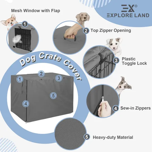 Miniatura 3 de Explore Land - Funda para jaula de perro de 36 pulgadas, de poliéster, resistente, ajuste universal para jaula de perro de alambre (gris)