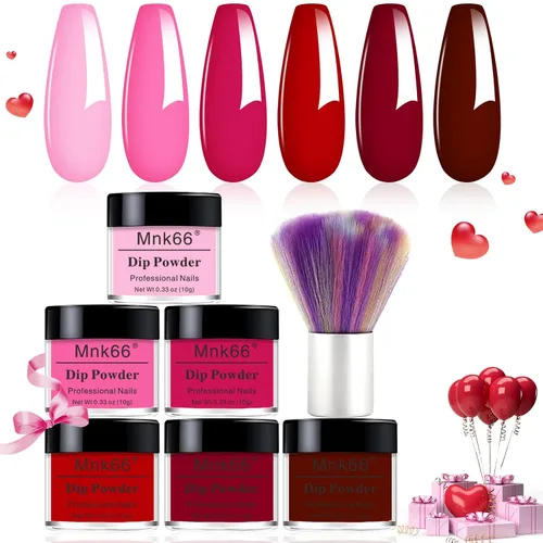 Miniatura 12 de Juego de polvo de inmersión de 6 colores, set de colores para uñas con vino tinto oscuro, rojo oscuro, naranja, set de polvo de inmersión para uñas