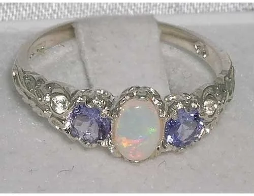 Miniatura 3 de Anillo de plata de ley 925 auténtica auténtica ópalo y tanzanita para mujer.
