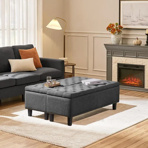 Miniatura 2 de Yaheetech Banco otomano clásico de entrada de 50 pulgadas con almacenamiento, taburete multiusos para reposapiés, color gris oscuro, 2